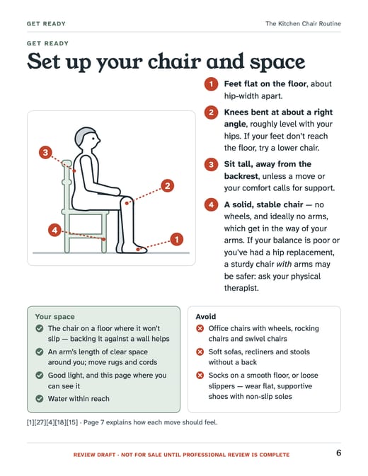 Page from the guide: Set up your chair. One page, about three minutes.